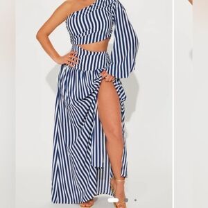 Fashion Nova Navy and White Striped Maxi